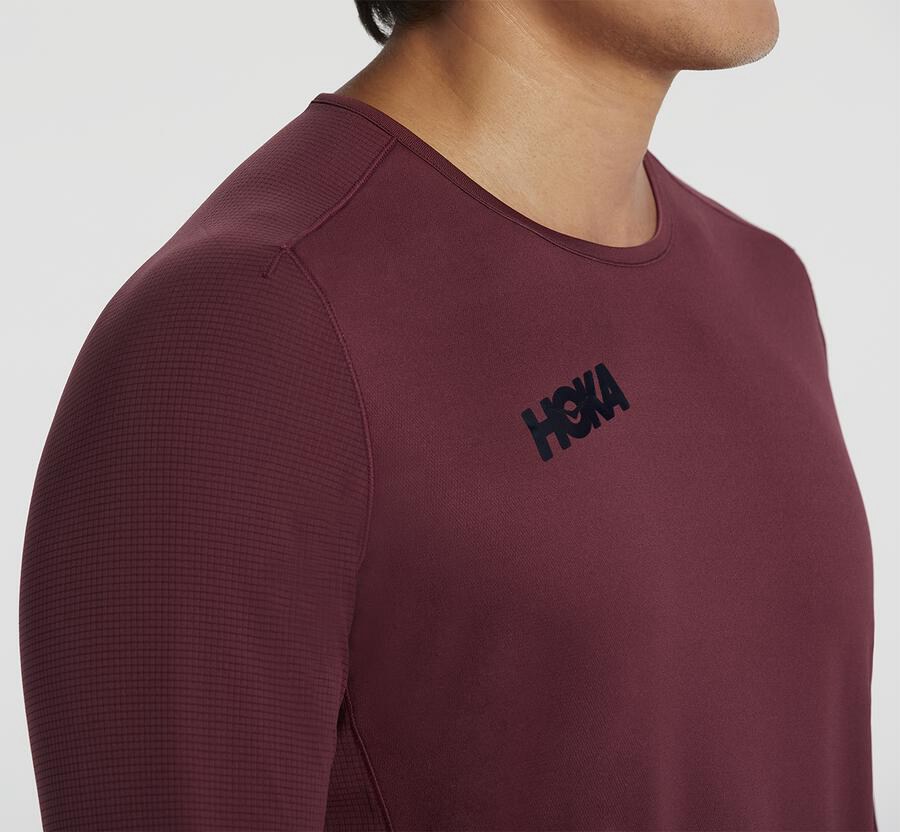 Hoka One One Top Erkek Kahverengi - Performance Long Sleeve - FD1624973